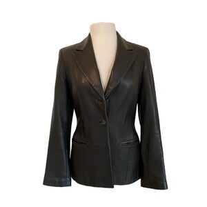 Danier genuine leather black blazer fitted jacket distressed lightweight Small